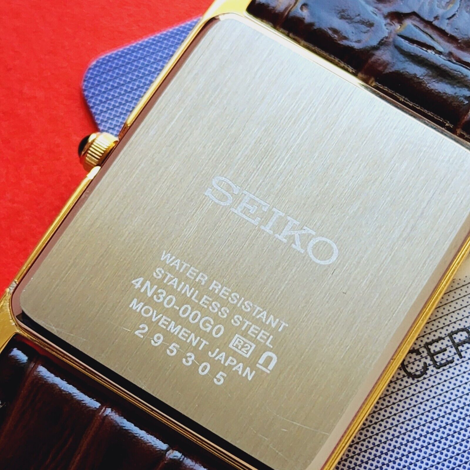 Seiko Tank Watch Brown Leather Band With Box Card 4N30 00G0 28mm