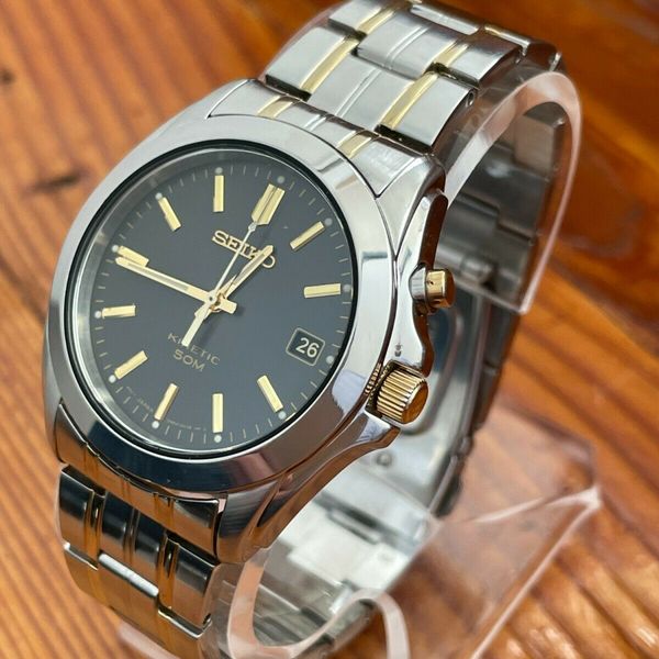 Vintage Seiko Kinetic 5M62 0AV0 Two Tone Men's Watch Runs Perfect Looks ...