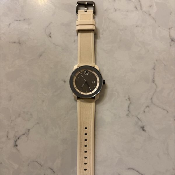 MOVADO BOLD TR90 3601207 CHRONO BLACK DIAL SAND BIEGE STRAP 42MM CASE ...