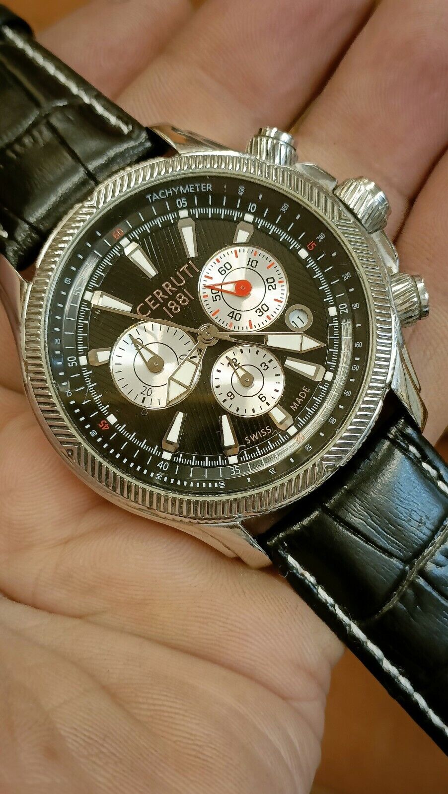 【ツッチー】 6番 Authentic Cerruti 1881 Swiss Men's Chronograph Black Dial Mint