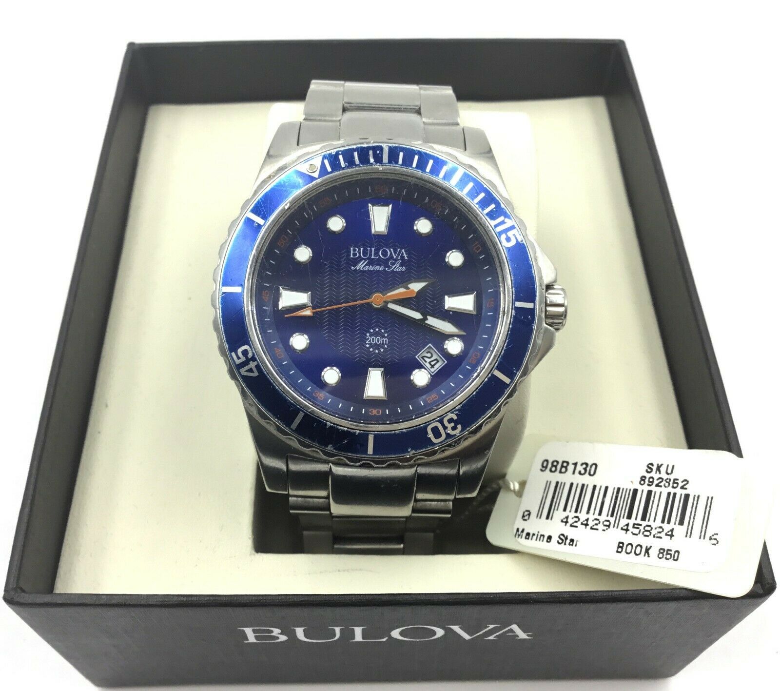 Bulova 98B130 Men s 42mm Marine Star Blue Dial S Steel Watch WatchCharts Marketplace