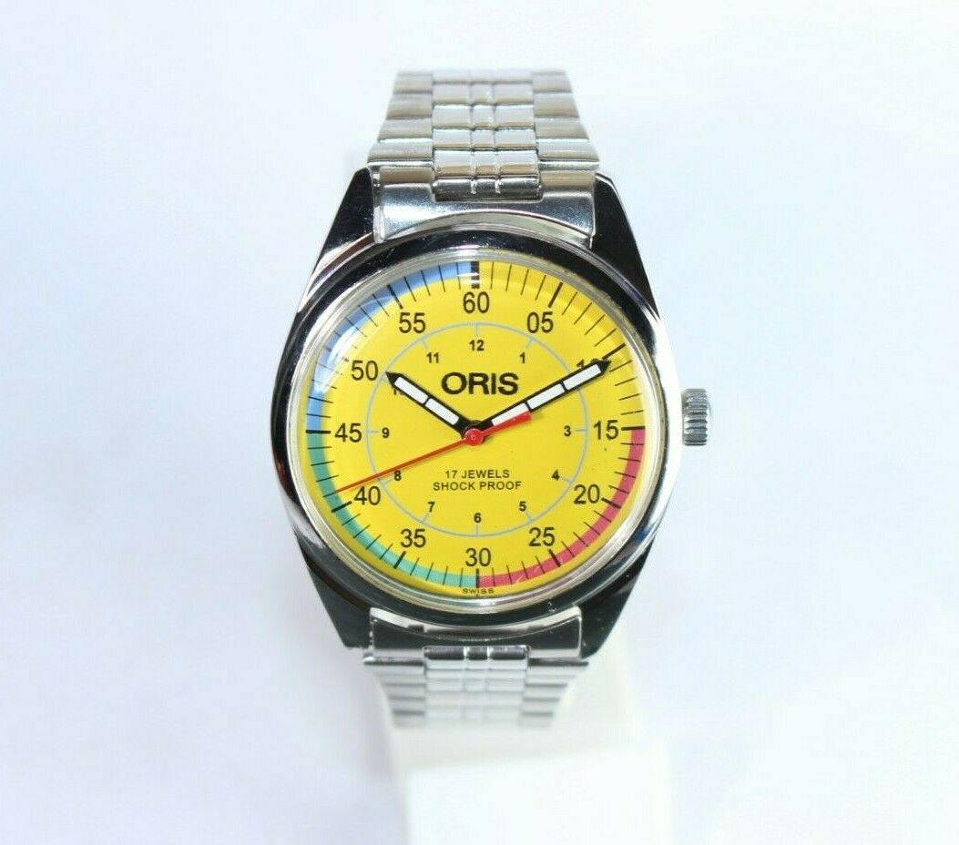 VINTAGE ORIS YELLOW DIAL SHOCK PROOF HAND WINDING 17 JEWELS MEN S