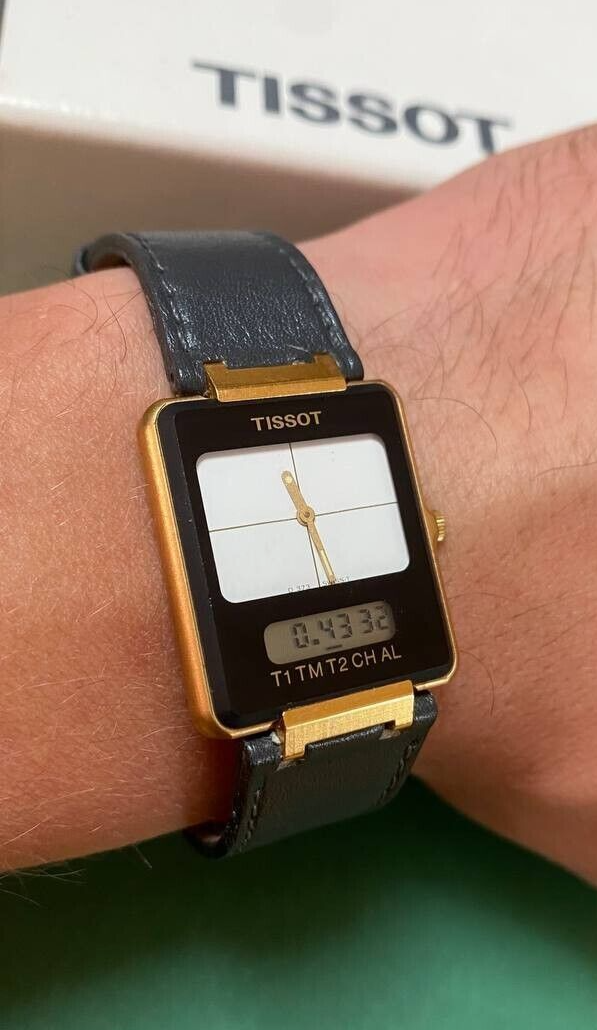 Vintage TISSOT Twotimer Men's 34mm Black Analog Digital Swiss