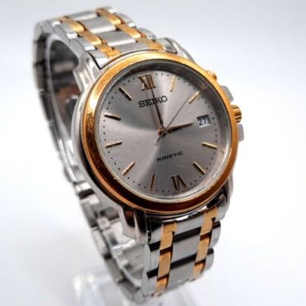 みっこ Seiko Kinetic 5M62-OB20 Silver Date Dial Needs Battery Parts