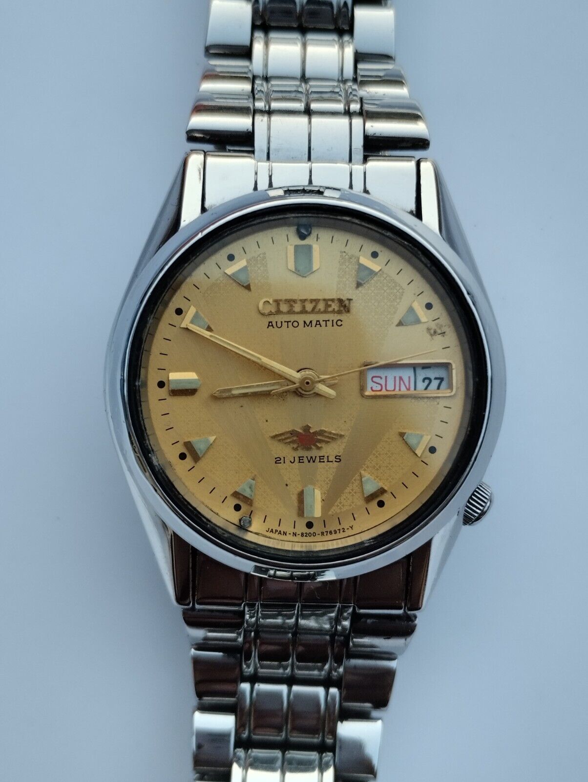 Vintage CITIZEN Automatic 4-R18029 Yellow Dial Day-Date