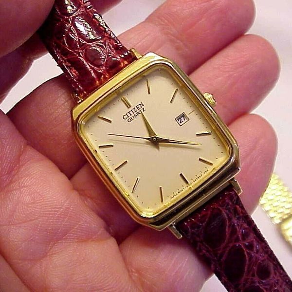 Vintage Mens VERY NICE CITIZEN Yellow Wrist Watch New Battery New Strap ...