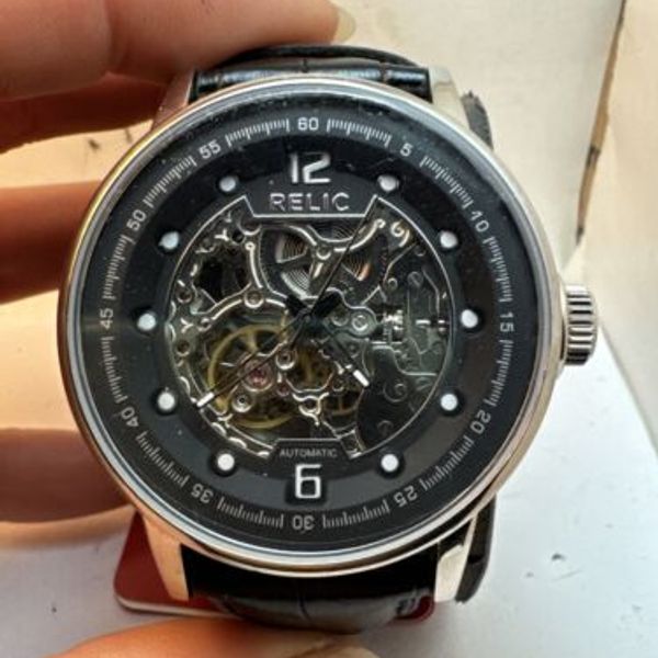 Relic by Fossil Menâ s Automatic Skeleton Dial Leather Steel Watch ...