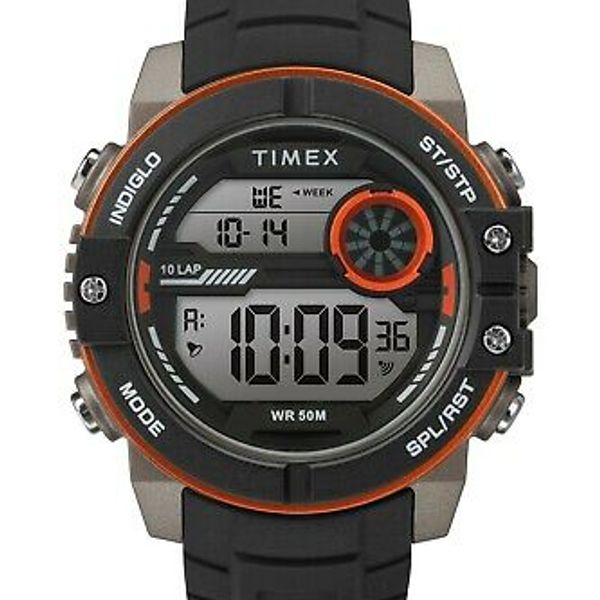Timex TW5M34700 Men's Digital Chronograph Watch Black Silicone Strap ...