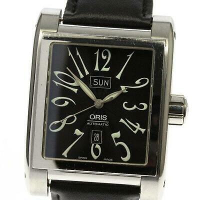 Oris Rectangular Day Date 7538 Automatic Men s SS Leather Black