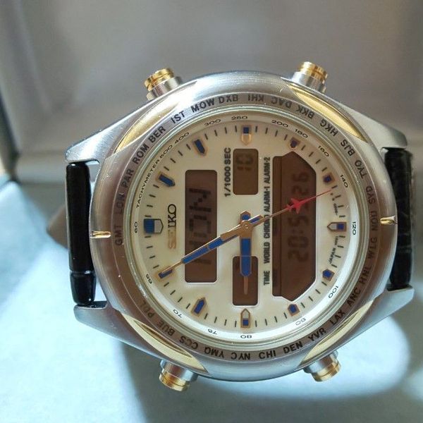 Seiko World Time Multi-function Quartz Day/Date Chronograph Digital Men ...