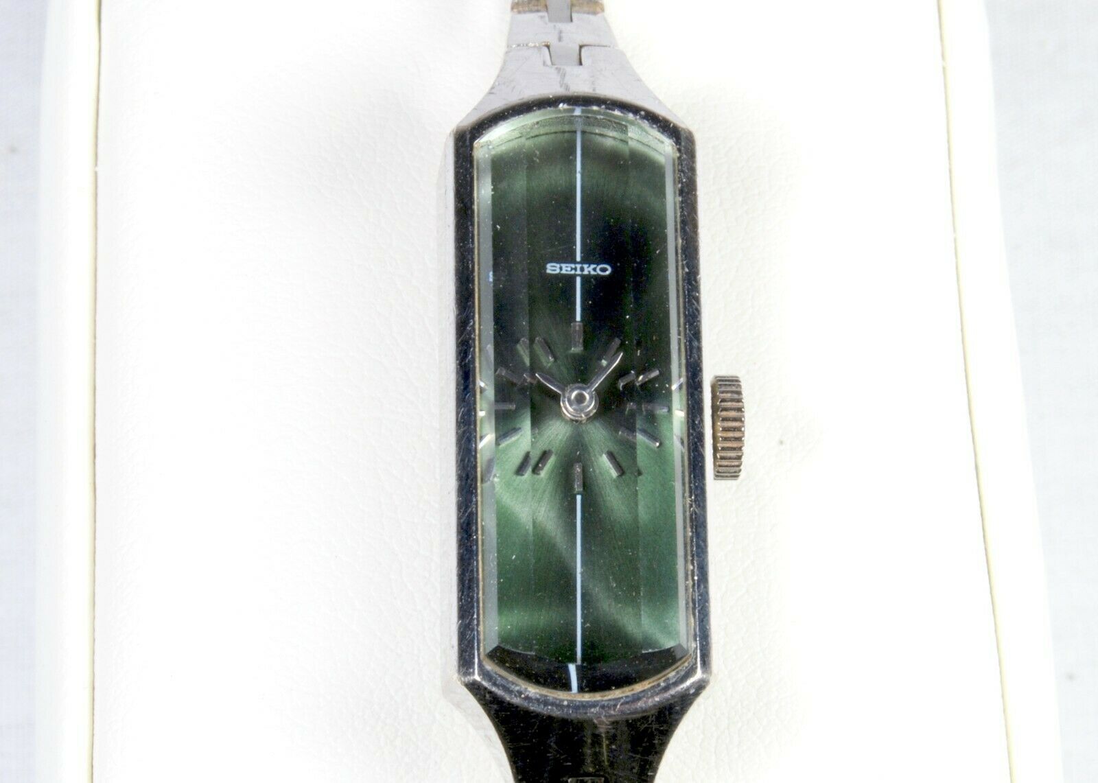 Seiko 1520-3669 Mechanical Ladies Watch Green Marble Rectangle