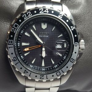 CITIZEN ECO DRIVE GMT WATCH B876 S005213 STEEL RARE ROTATING