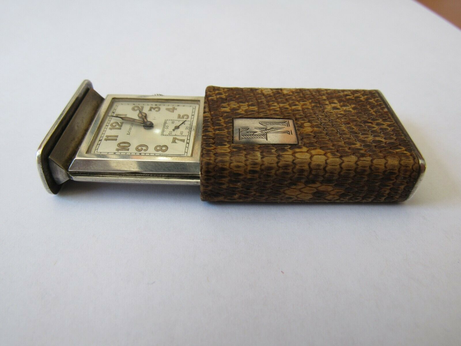 1928 LONGINES STERLING SILVER SNAKESKIN ART DECO PURSE WATCH