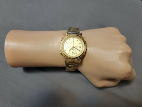Vintage Seiko 7T32-6A5A Chronograph Alarm Gold Plated Quartz Watch 