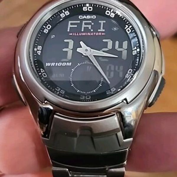 CASIO Quartz Watch AQ-160 Men 100m Silver Analog Digital Alarm Chrono ...