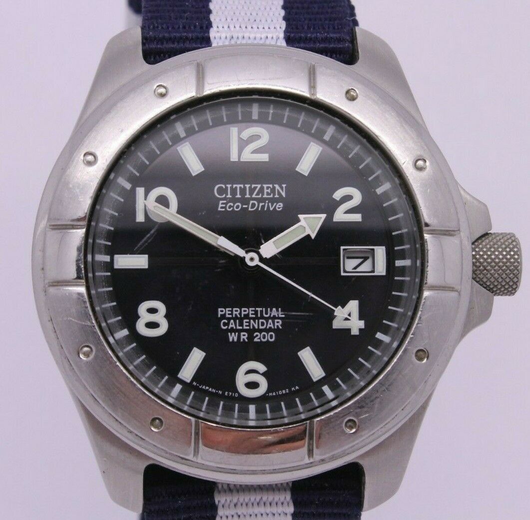 Citizen Eco Drive Perpetual Calendar WR200 Mens 40mm Steel Watch