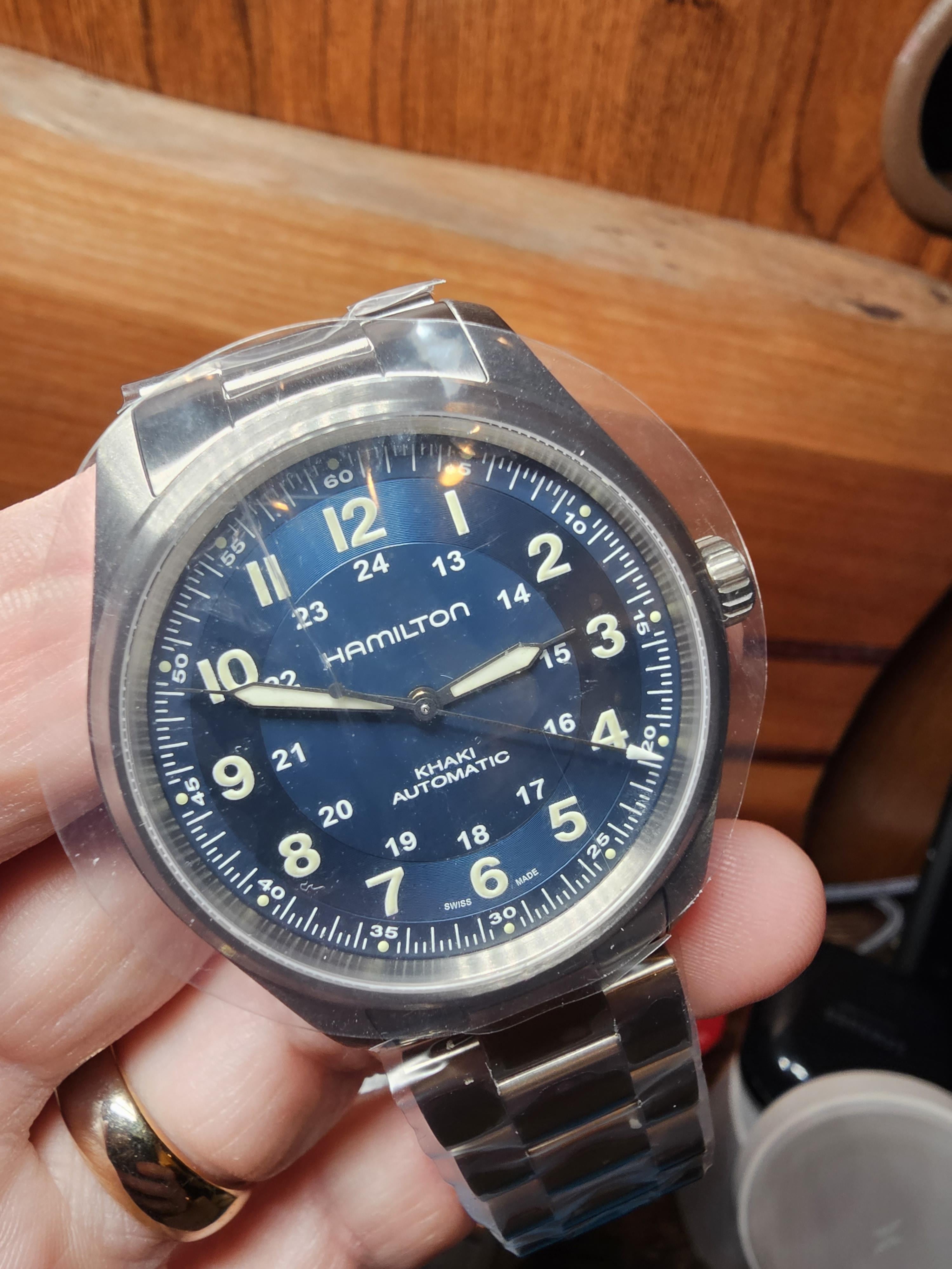 Hamilton khaki field hot sale blue dial