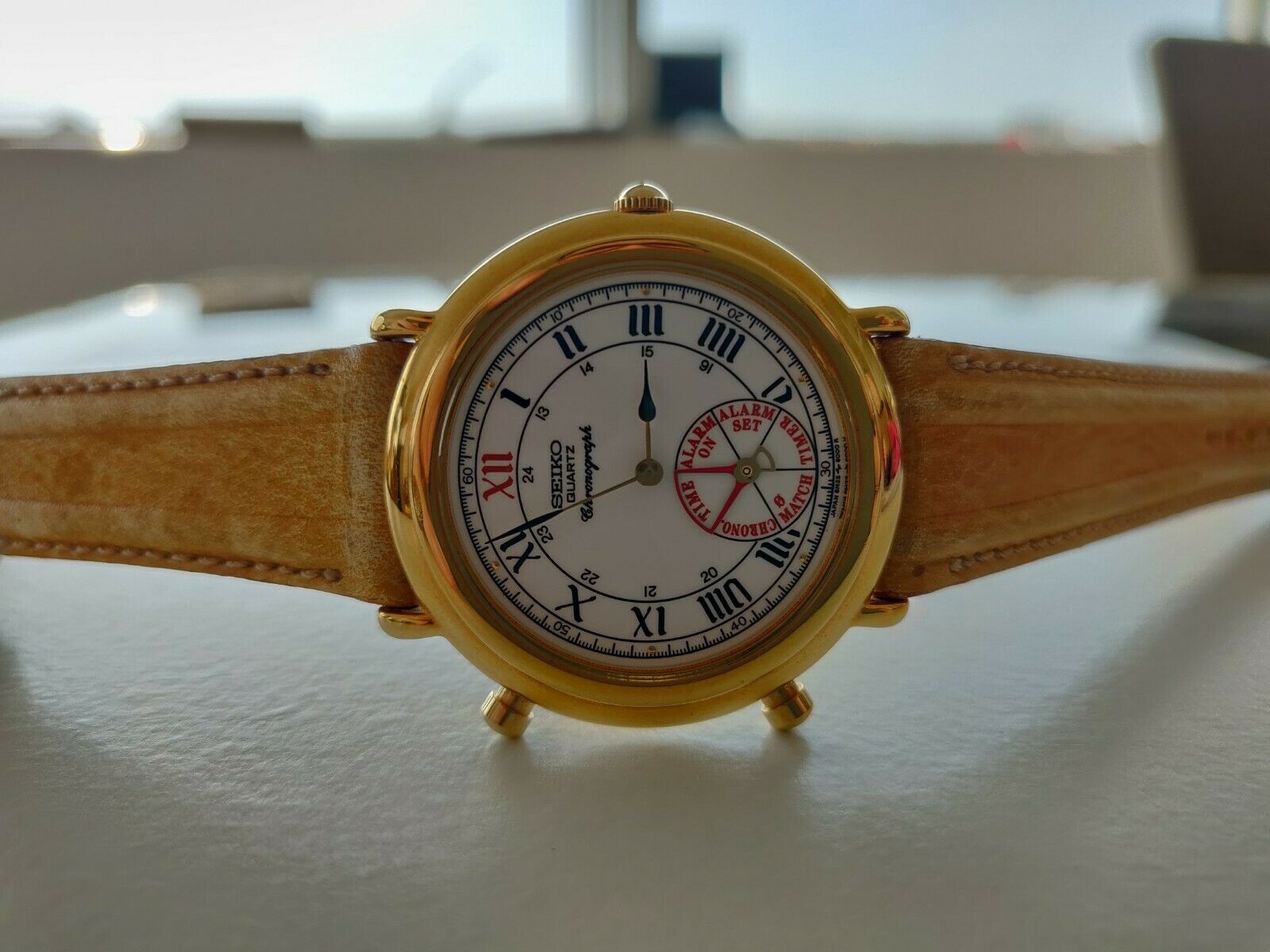NEW Seiko Chronograph Alarm 8M25-6000 Watch Uhr Montre Vintage 90s 