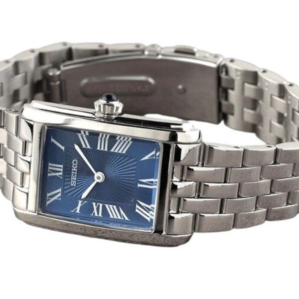 Seiko Rectangular Blue Dial Stainless Steel Quartz Women's Watch ...
