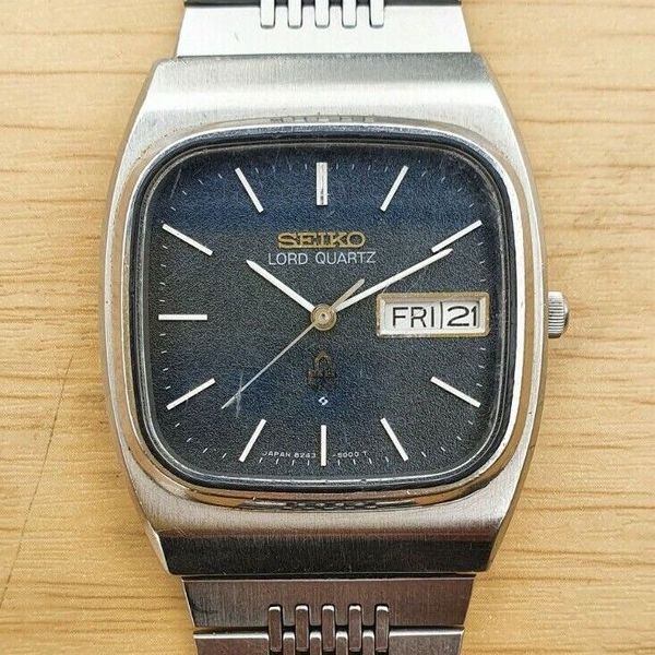 Seiko Lord Quartz 8243-5000 Day-Date Blue Dial Vintage Men's Watch