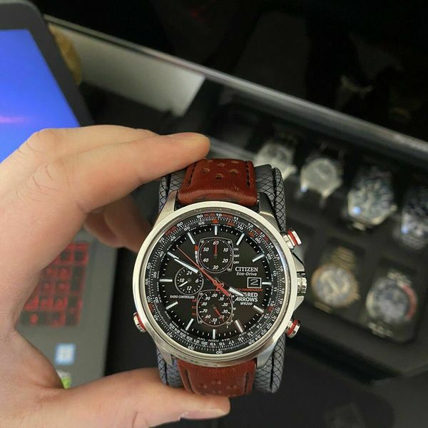 Citizen Eco Red Arrows World Chrono Radio Control Leather Strap