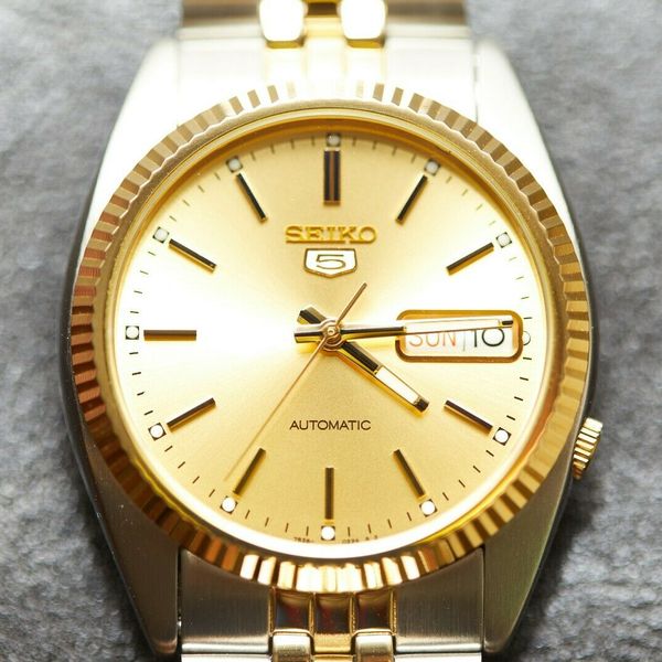 Seiko 5 Men's SNXJ92 Automatic Gold Dial Two-Tone Watch NWT Jubilee ...