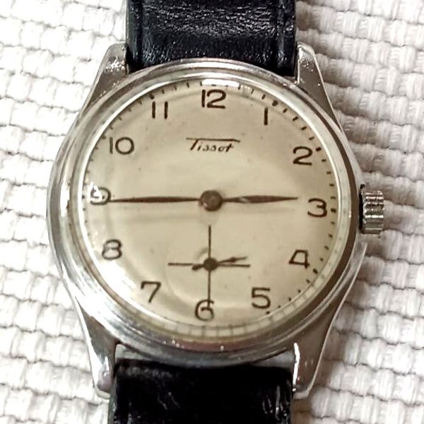 Montre Tissot Vintage Des Années 1940/50 - Mécanique Manuelle, Boîtier Acier 34 Mm, Cadran Blanc Et Doré