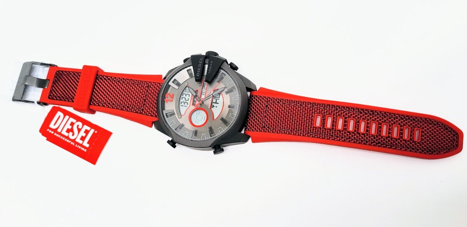 Diesel Mega Chief Digital Analog Red Nylon and Silicone Watch