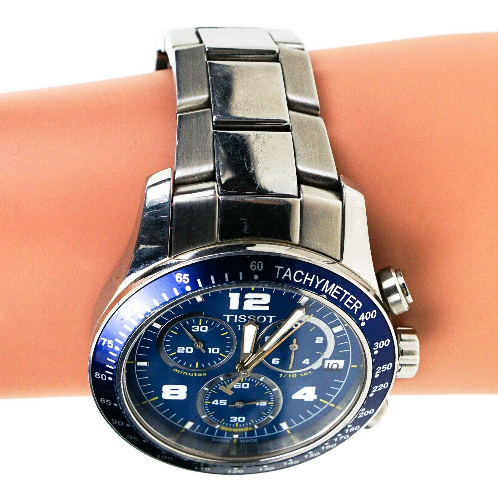 Tissot V8 Quartz Chronograph Watch Blue Mens Silver