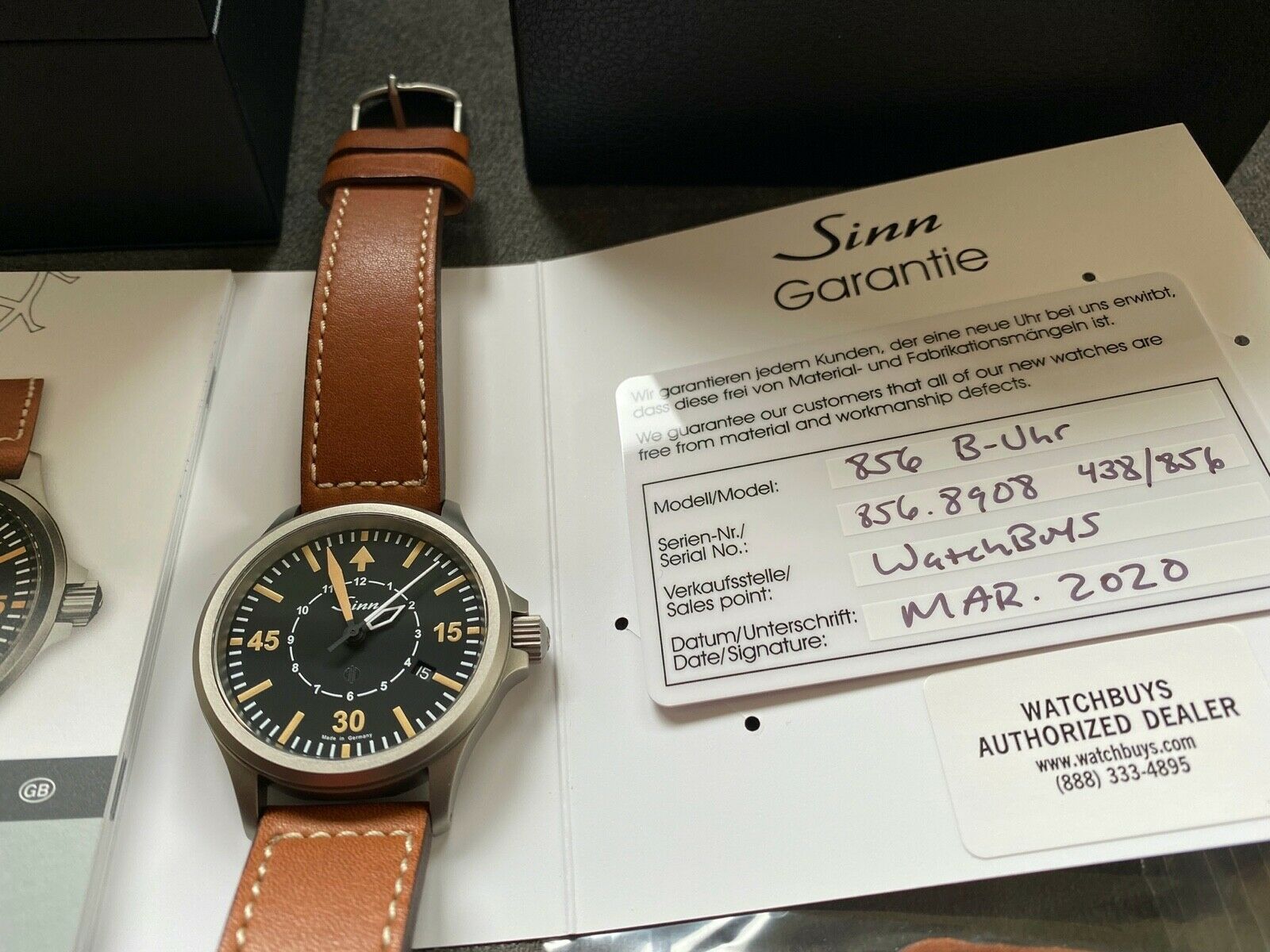 Sinn Pilot Watch 856 B-Uhr Limited Edition Automatic Men's Watch Box ...