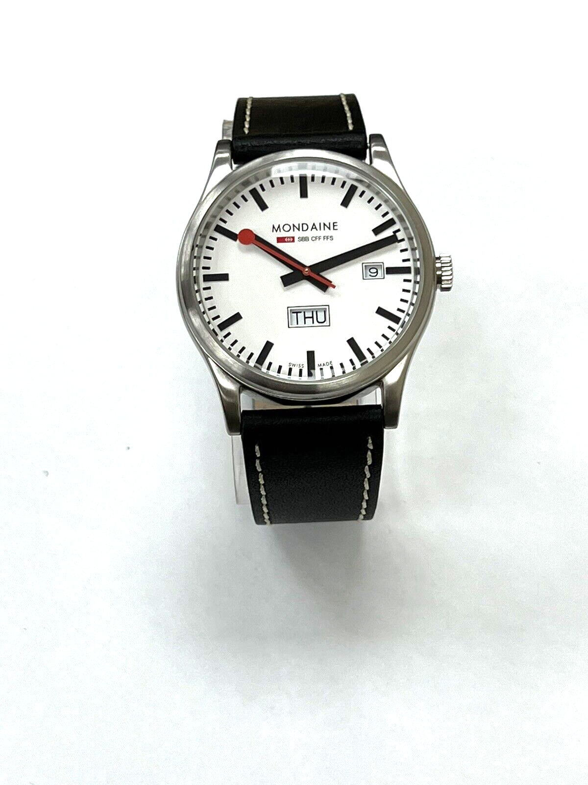 Mondaine Sport Watch White Swiss Date Day | - Dial Railways 