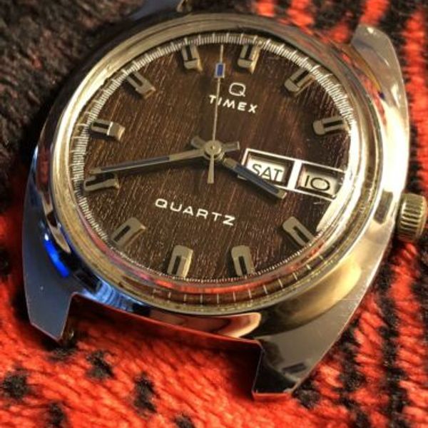 Vintage Timex Q Quartz A Cell Mens Watch Wood Grain Dial WatchCharts