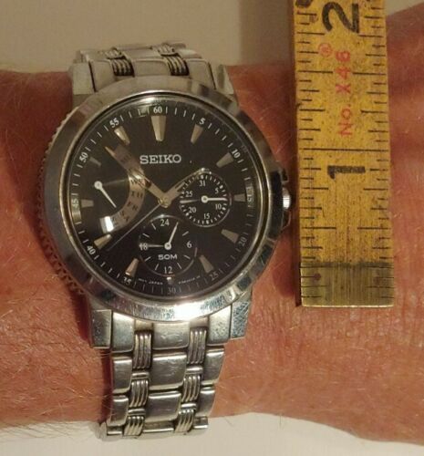 Seiko Black Dial 5Y66 0AA0 Quartz Watch Stainless Steel Sapphire