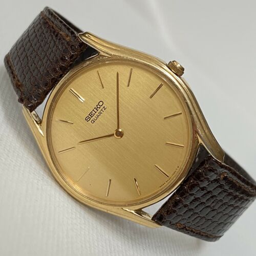 Vintage Seiko Men s Slim Watch Gold Plated Brown Leather 6430