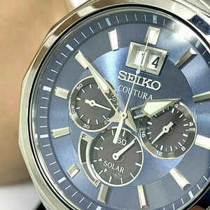 Seiko Coutura Solar Chronograph Blue Dial Men's Watch Stainless Steel  SSC641 | WatchCharts
