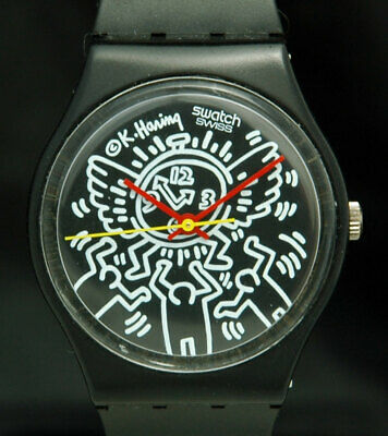 1986 Keith Haring SWATCH WATCH Blanc Sur Noir GZ104 Art Special LE