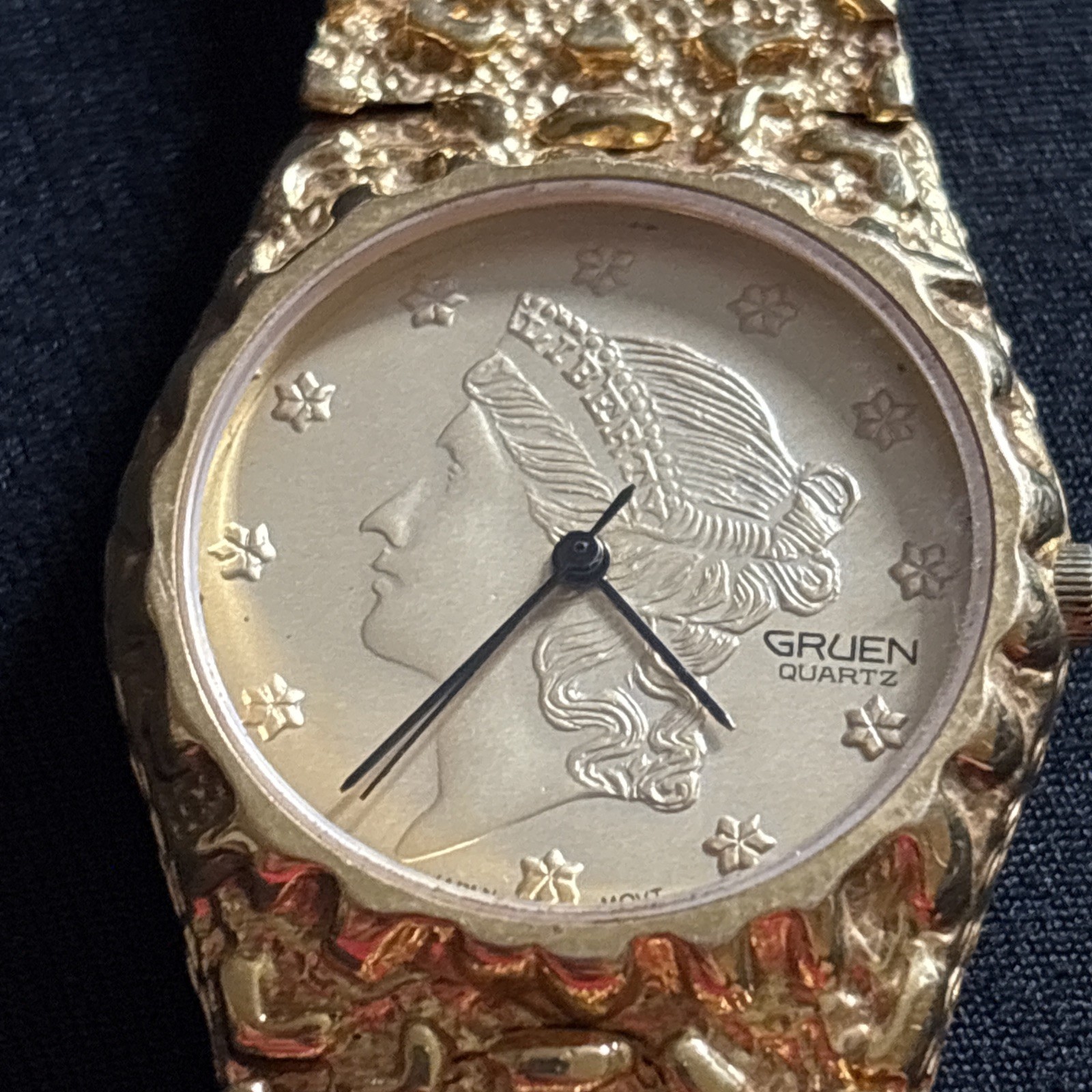 Gruen Vintage Lady Liberty Head Silver Women\'s Watch Vintage 1925 Ladies Gruen White Gold Filled Black Satin Band  main image 4