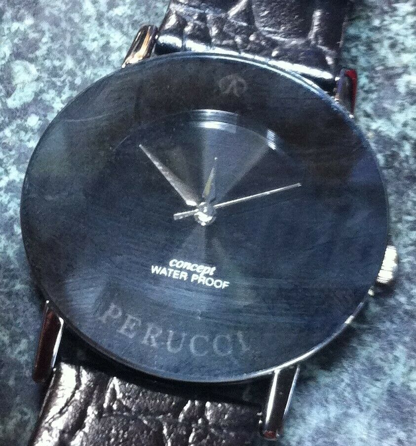 UNWORN PERUCCI CONCEPT WATCH QUARTZ BLACK FACE BLACK LEATHER BAND