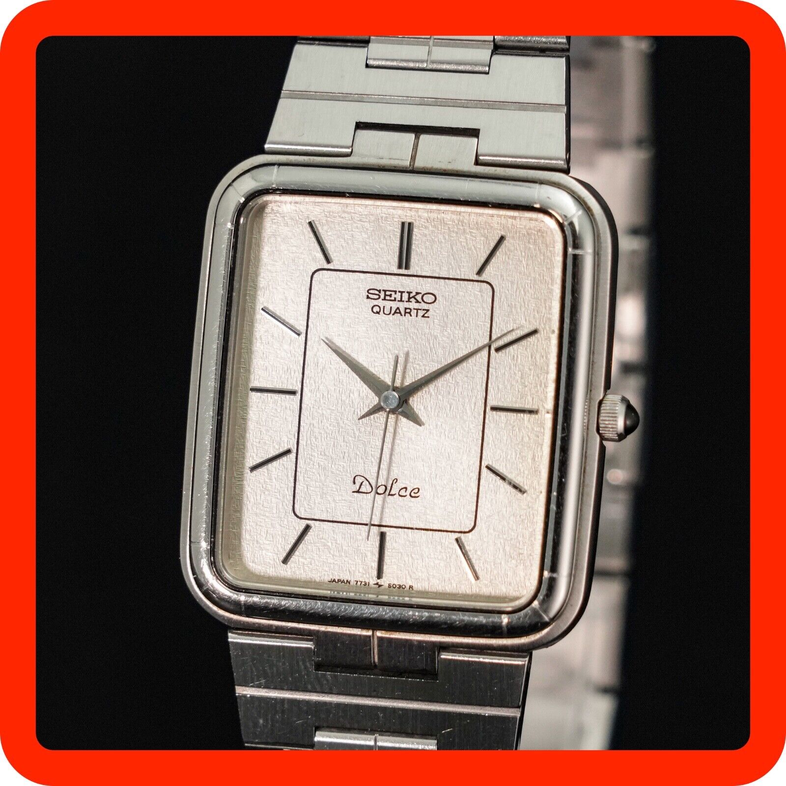 Vintage 1982 New BATT SEIKO Dolce 7731-5030 Silver Square Tank