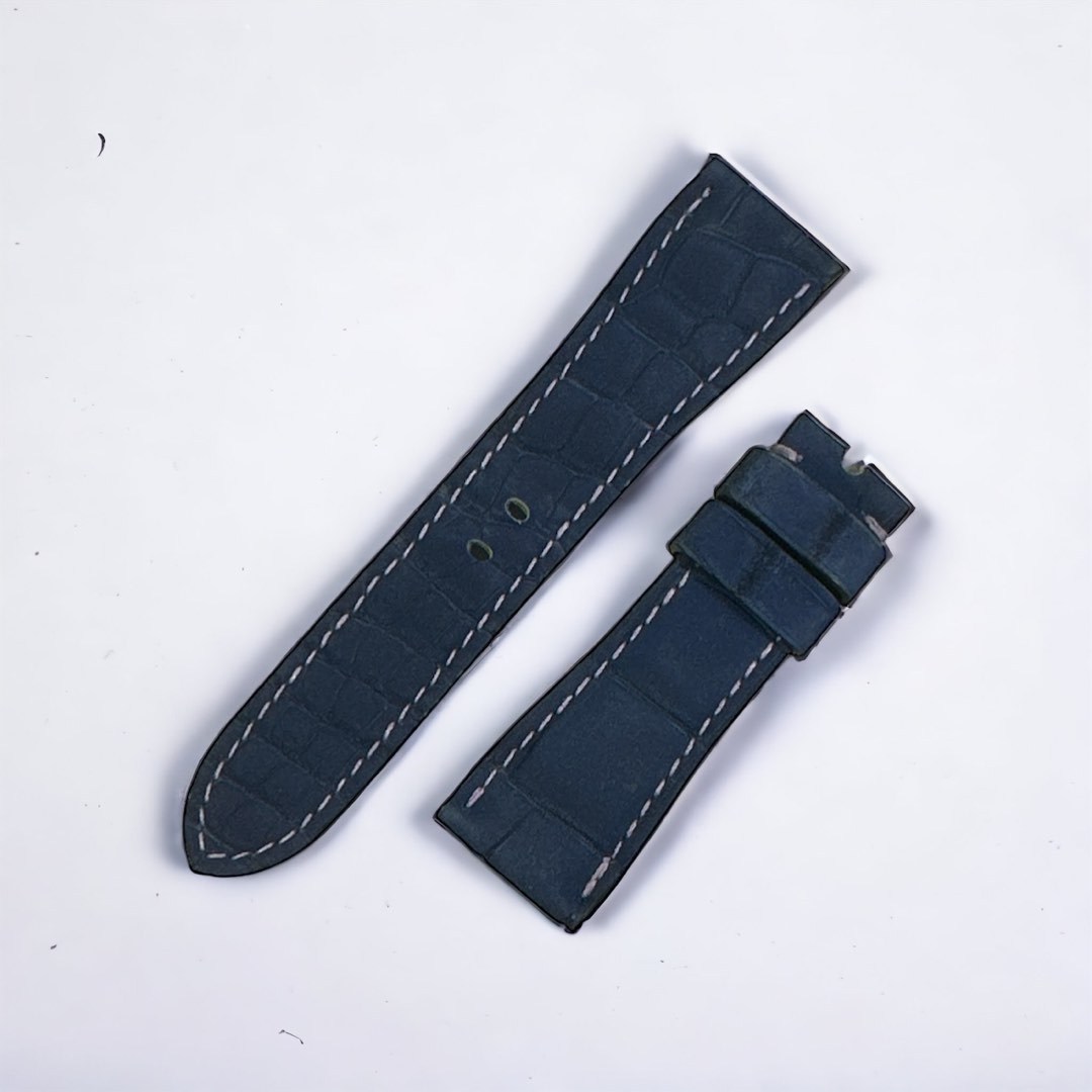 Custom Panerai 27mm Blue Calf Leather Strap with Purple Stitching