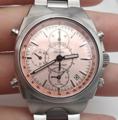 Seiko 7T32 9000 Alarm Chronograph Quartz Watch Pink Salmon