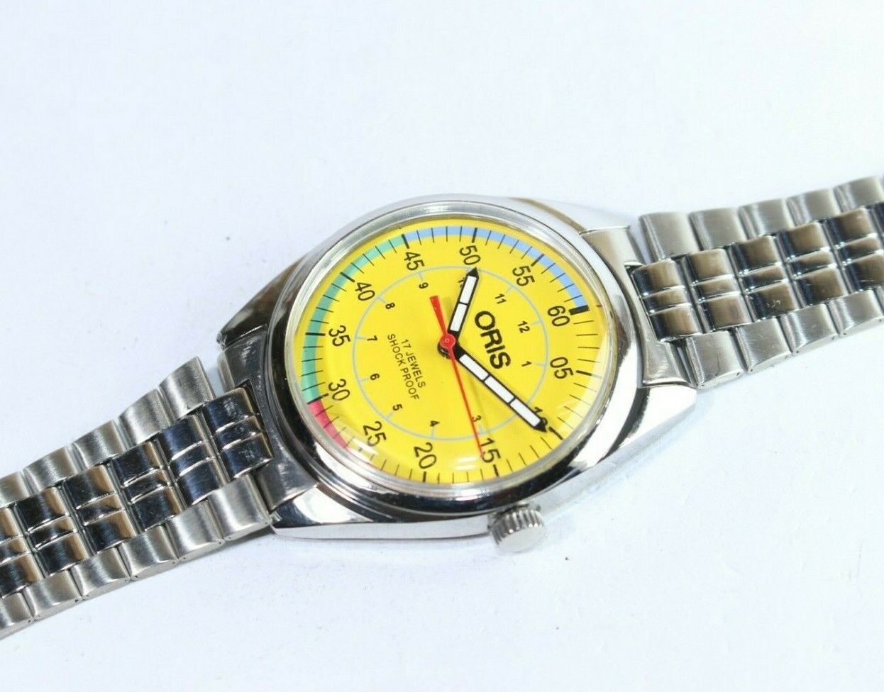 VINTAGE ORIS YELLOW DIAL SHOCK PROOF HAND WINDING 17 JEWELS MEN S