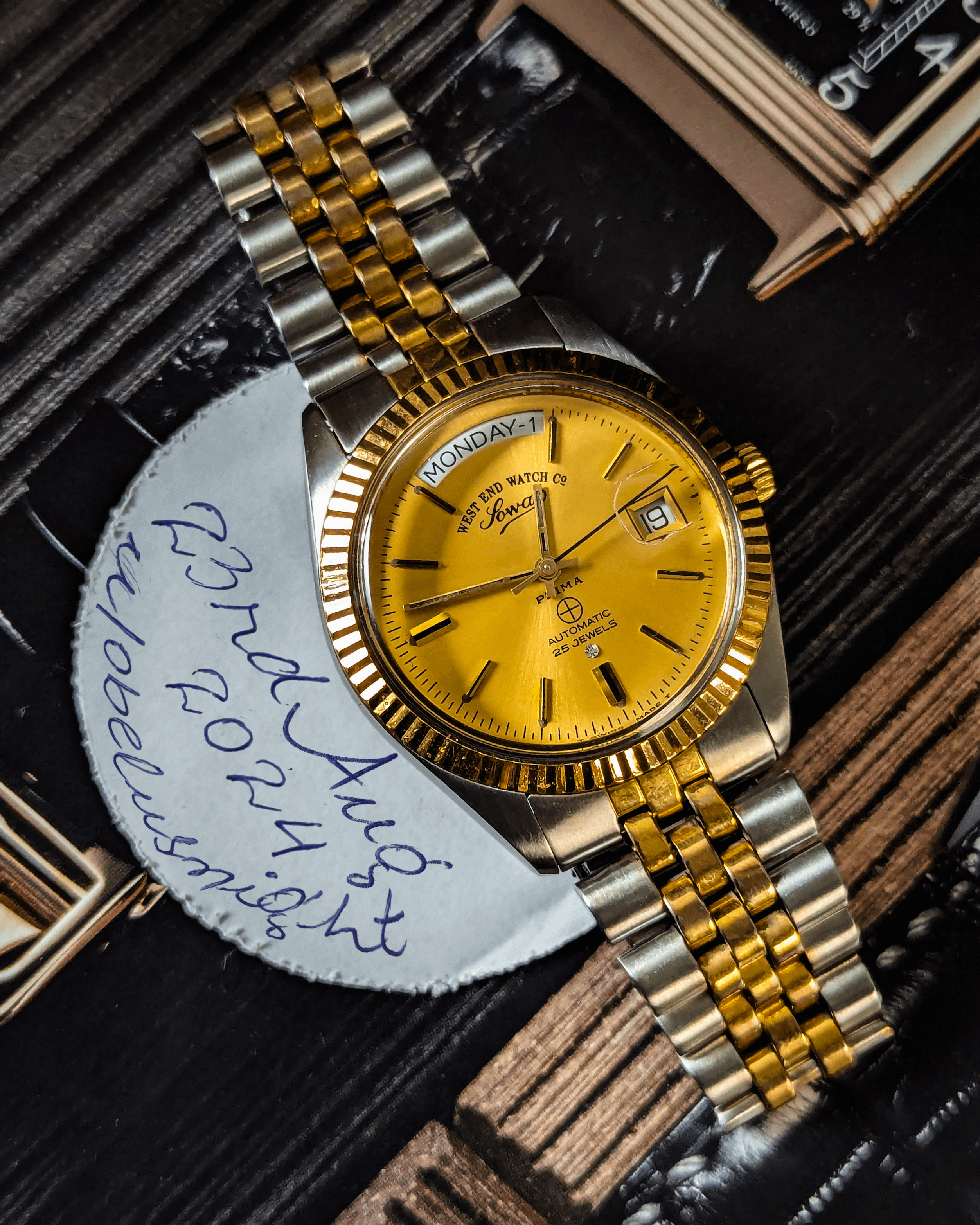 WTS] WEST END WATCH PRESIDENT DAY DATE - TWO TONE - FLUTED