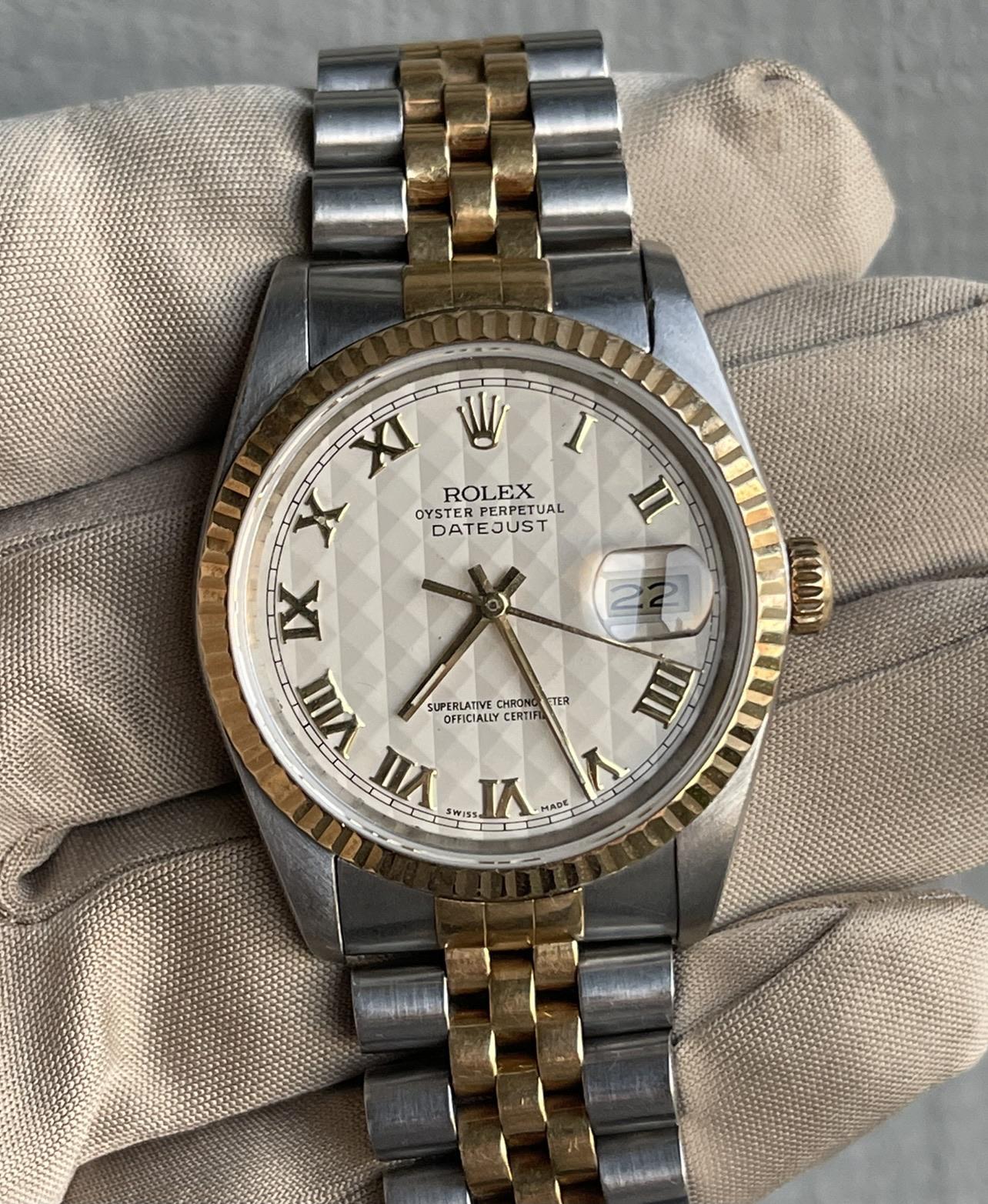 WTS 1988 Rolex DateJust Rare Ivory Pyramid Dial Ref 16233