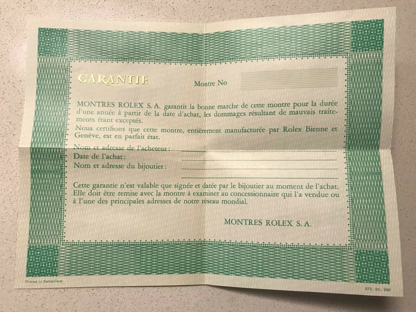 rolex papers for sale