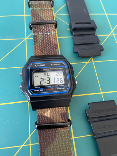 Casio F-91W vintage watch with NATO straps