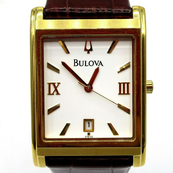 Bulova C975515 Stainless Steel Roman Numeral Leather Band Watch RUNS