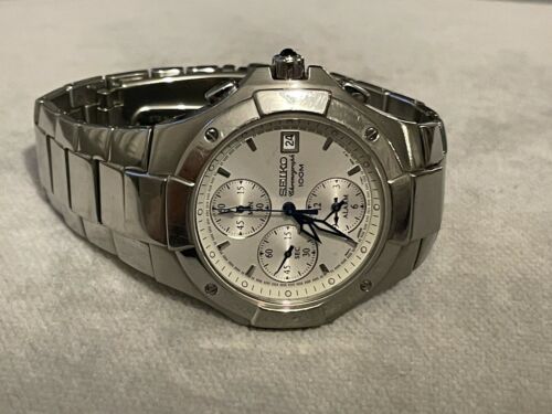 Seiko Alarm Chronograph Watch 7T62 0DP0 White Dial Sapphire