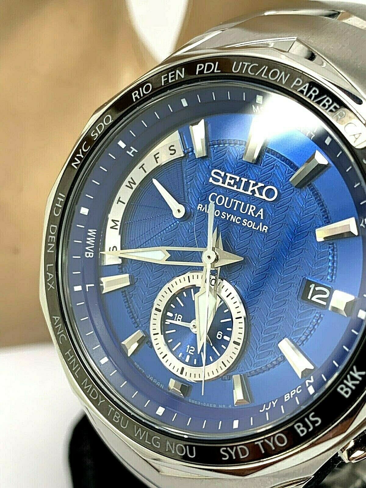 Seiko Men's Coutura Radio Sync Solar World Time Stainless Steel Watch SSG019  | WatchCharts