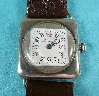 Rare Early Longines Sterling Silver Gents Wristwatch Watch Red 12